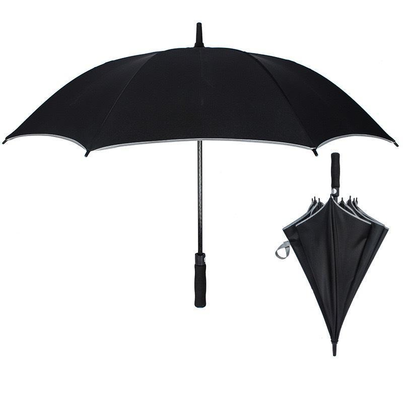 LS Large Capacity Aluminum Shaft Fiberglass Frame Black Golf Umbrella With Reflective Border