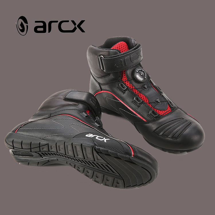 ARCX Ankle Leather Motorcycle Boots with ATOP Rotating Button Mens Racing Boots