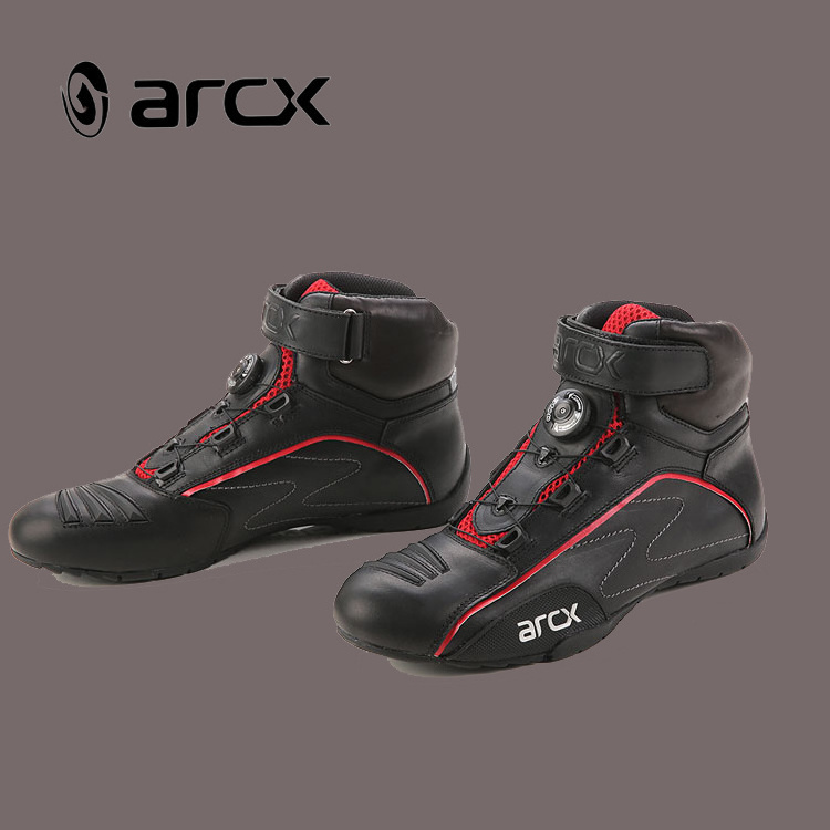 ARCX Ankle Leather Motorcycle Boots with ATOP Rotating Button Mens Racing Boots