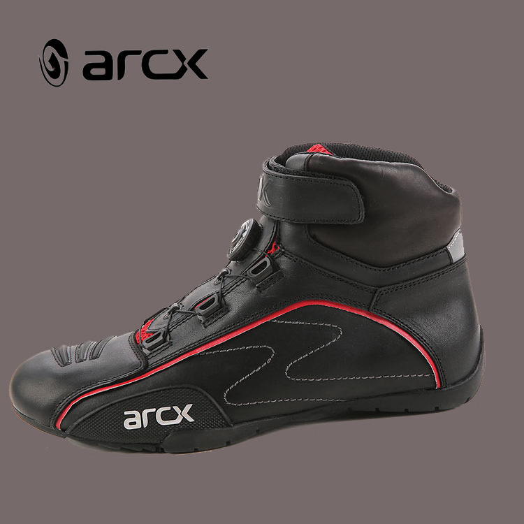 ARCX Ankle Leather Motorcycle Boots with ATOP Rotating Button Mens Racing Boots