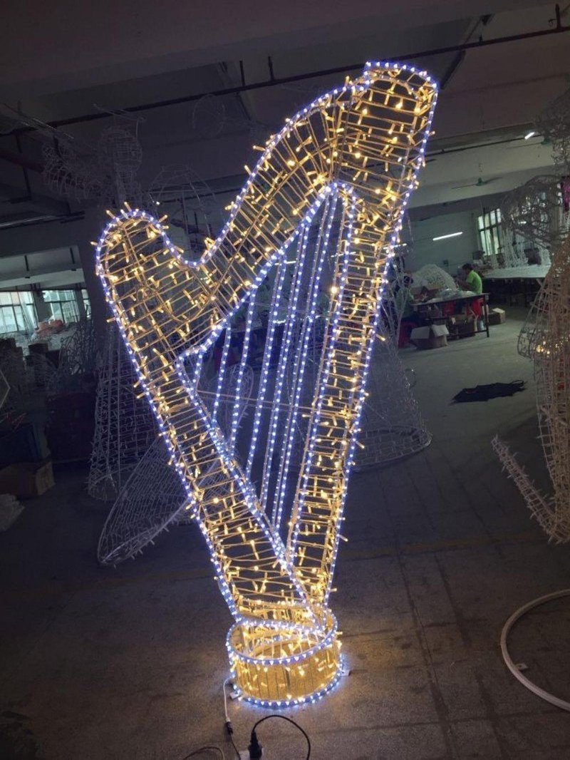 3D Large LED musical notes harp piano guita horn pipa bass tuba sculpture holiday christmas motif lights