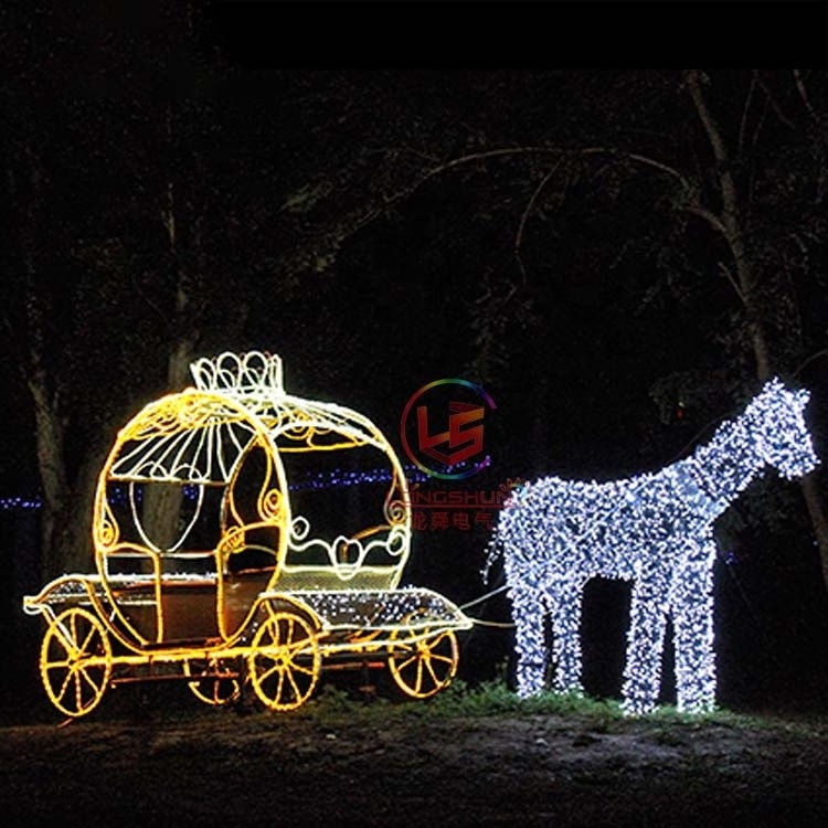 Personalized Acrylic Wedding Decoration LED Sculpture Carriage Sleigh Life Size Cinderella Carriage for Street decoration