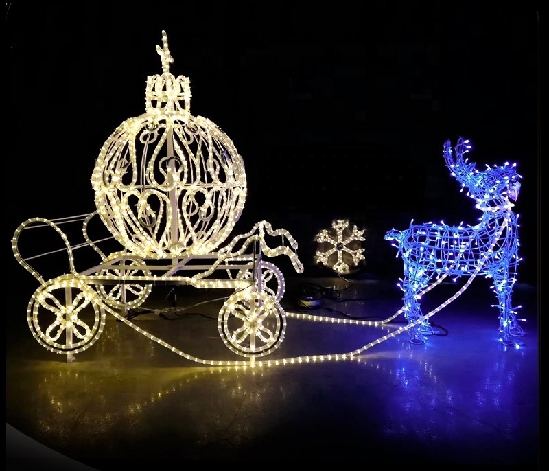 LED 3D Reindeer Motif light Christmas sleigh lights for Shopping Mall Decoration Deer Pumpkin Cart