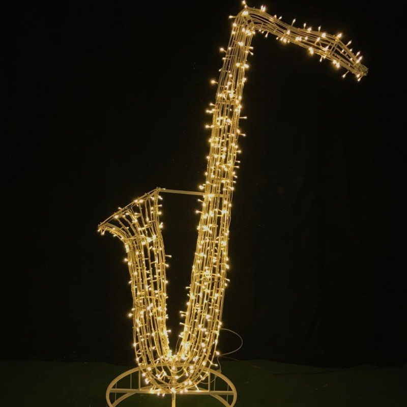 3D Large LED musical notes harp piano guita horn pipa bass tuba sculpture holiday christmas motif lights