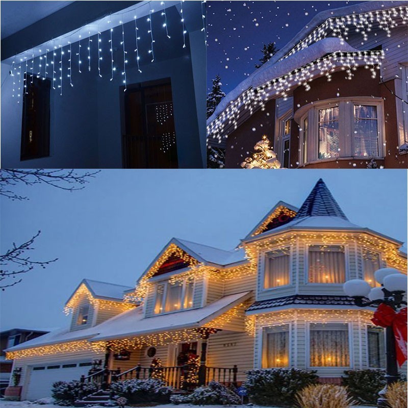 Merry Christmas LED Icicle Lights Wall Window Hanging Curtain Fairy String Lights for Wedding Birthday Party