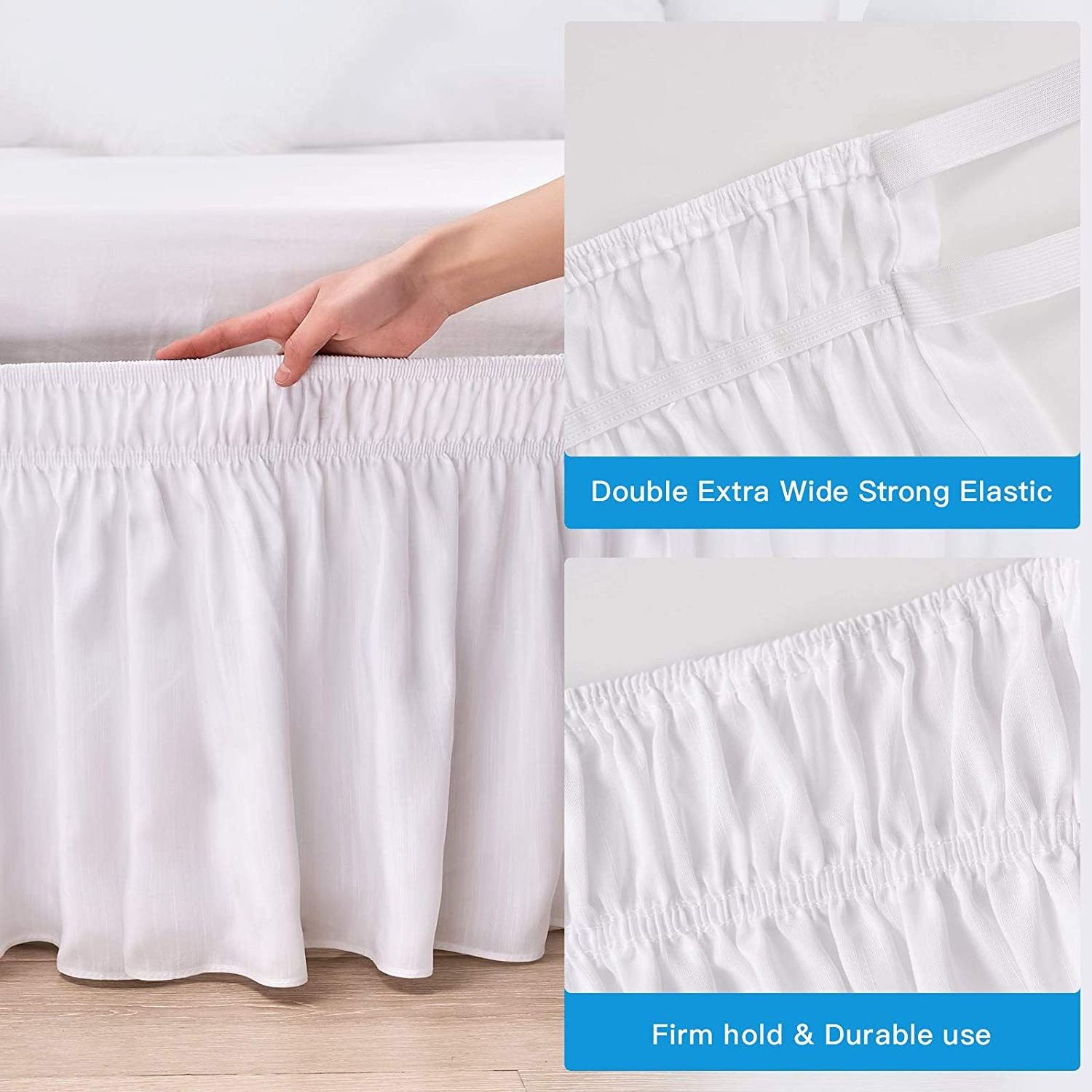 Purefit Wrap Around Ruffled Bed Skirt with Adjustable Elastic Belt Drop Easy to Put on Wrinkle Free Bedskirt Dust Ruffles