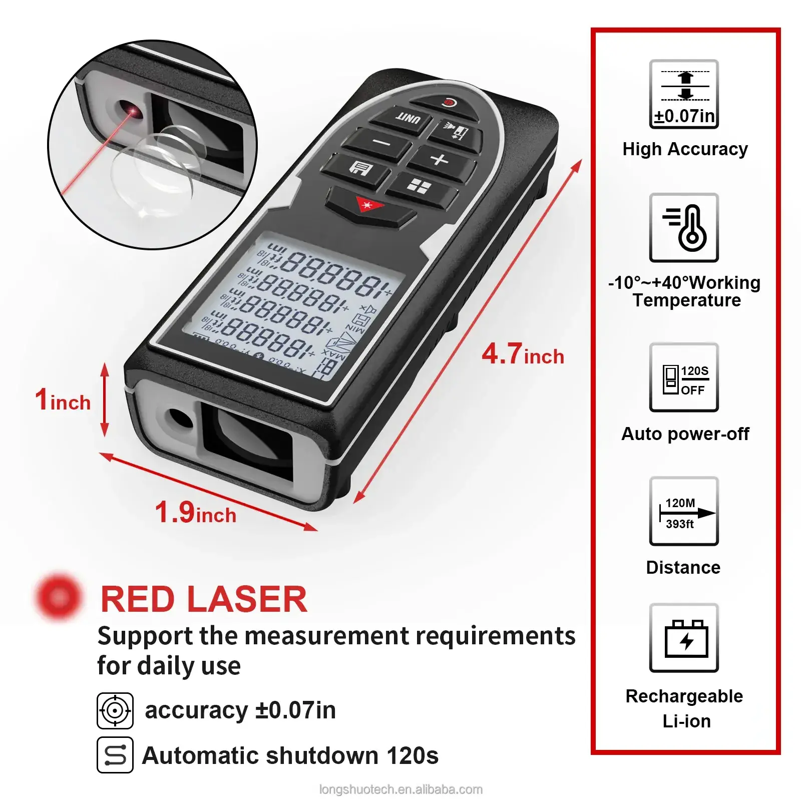 70M 100M Mini small laser distance meter with lithium batter charging