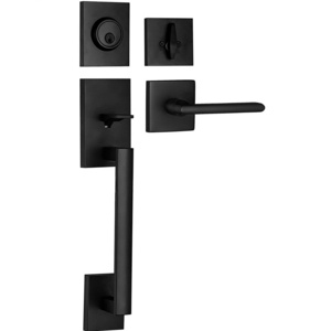 HandleSet Front Door Entry Handle and Deadbolt Lock Set Slim Square Single Cylinder and Lever Reversible Handle Lockset