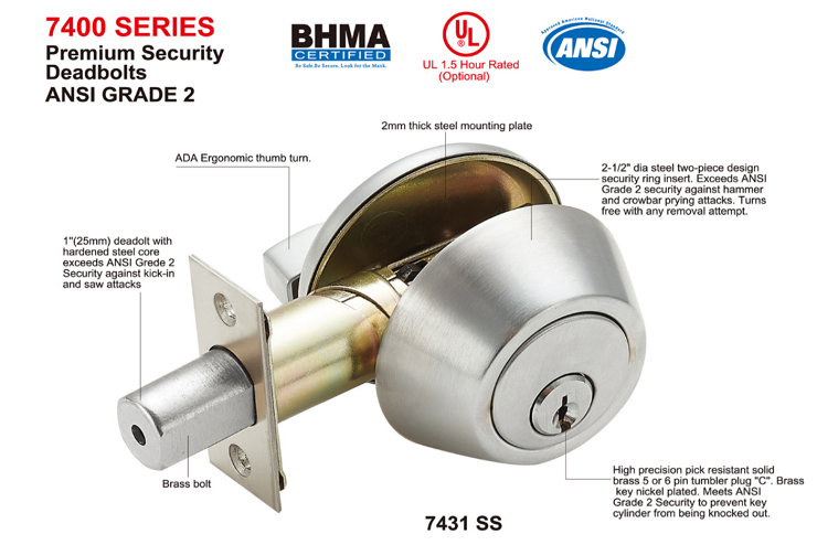 USA ANSI Standard deadbolt bedroom door lockset with keys single cylinder brass latch deadbolt door lock