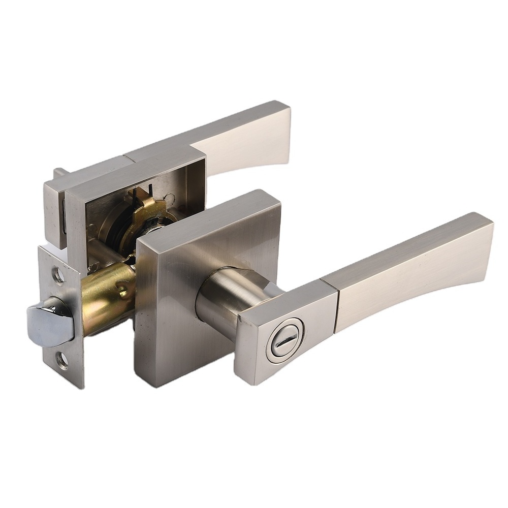 Satin Nickel Zinc Alloy Tubular Keyed Entry Door Lever Handle Lock with Keys for Main Door Lock