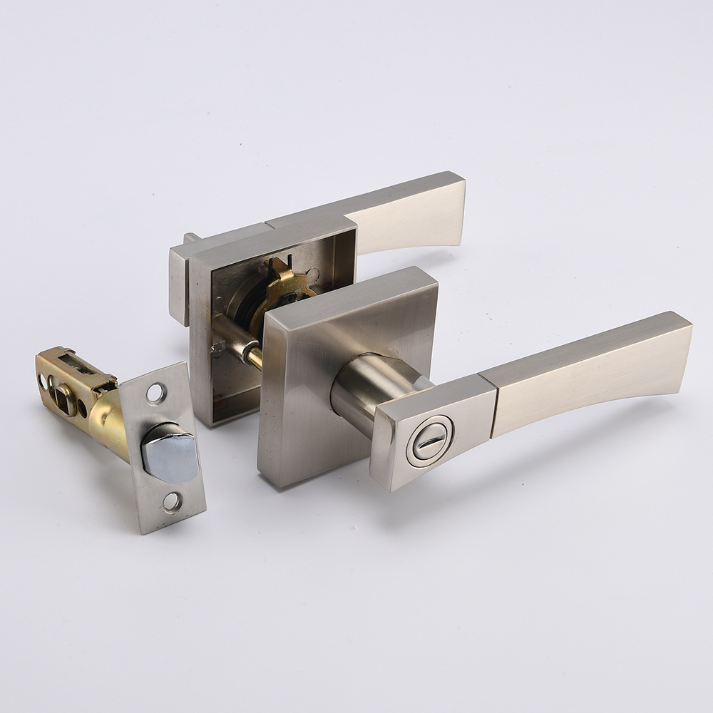 Satin Nickel Zinc Alloy Tubular Keyed Entry Door Lever Handle Lock with Keys for Main Door Lock