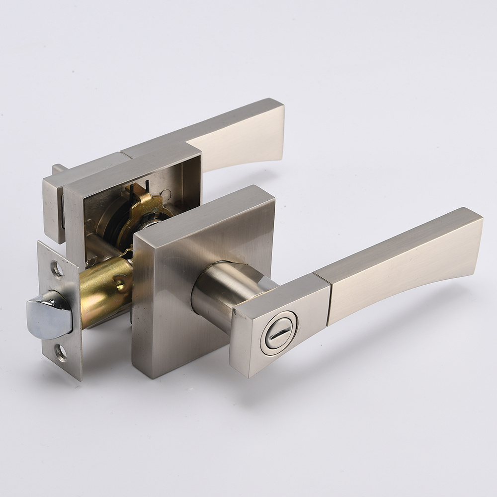 Satin Nickel Zinc Alloy Tubular Keyed Entry Door Lever Handle Lock with Keys for Main Door Lock