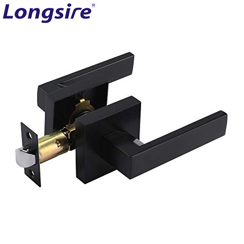 Zinc Alloy Matt Black Square Rose and Door Handle Lockset Tubular Lever Lock with Keys for Entry Interior Door