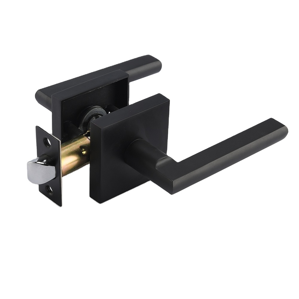 Black square heavy duty door handle modern lever privacy passage lockset front door office indoor unlocking keyless turn button