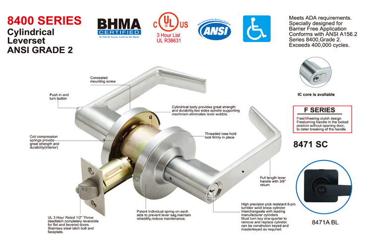 ANSI Grade 2 Heavy Duty Commercial Door Lock Bedroom Toilet Handle Set Chrome Brush Cylindrical Leverset Door Handle Lock