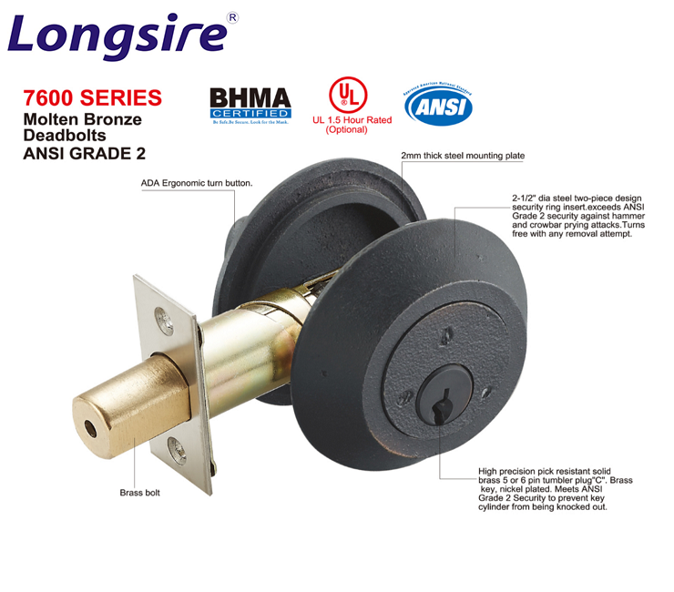 American standard stainless steel brass lock cylinder deadbolt single side double side latch deadbolt ANSI grade 2