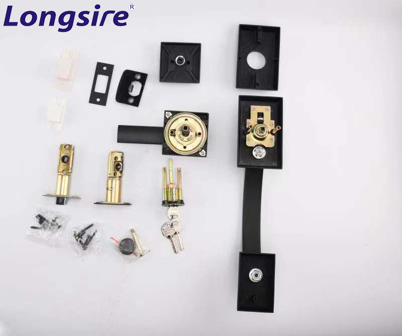 Door Lock Factory Matt Black Door Handle Thumb Press Entrance Door Handle With Deadbolt Lock