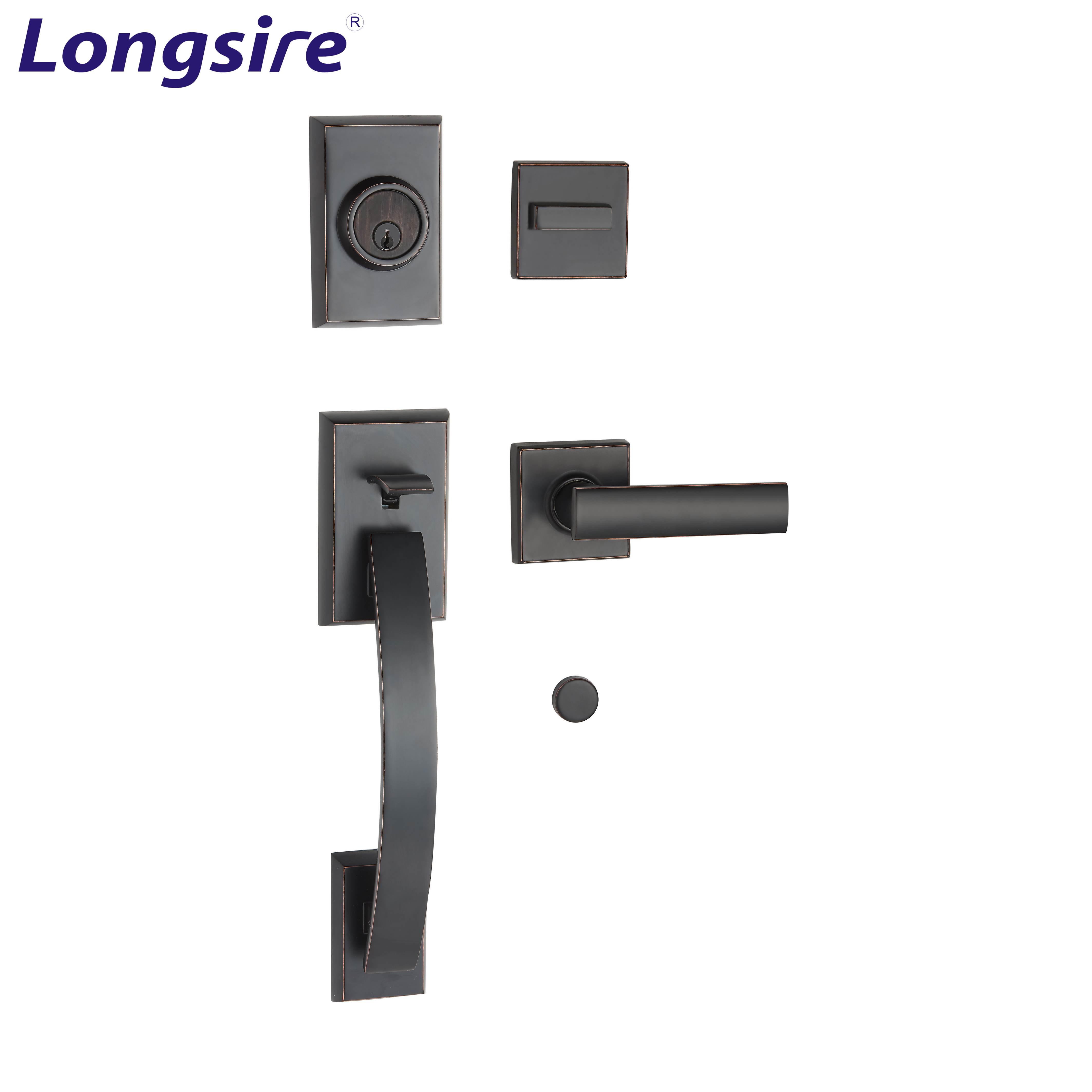 Door Lock Factory Matt Black Door Handle Thumb Press Entrance Door Handle With Deadbolt Lock