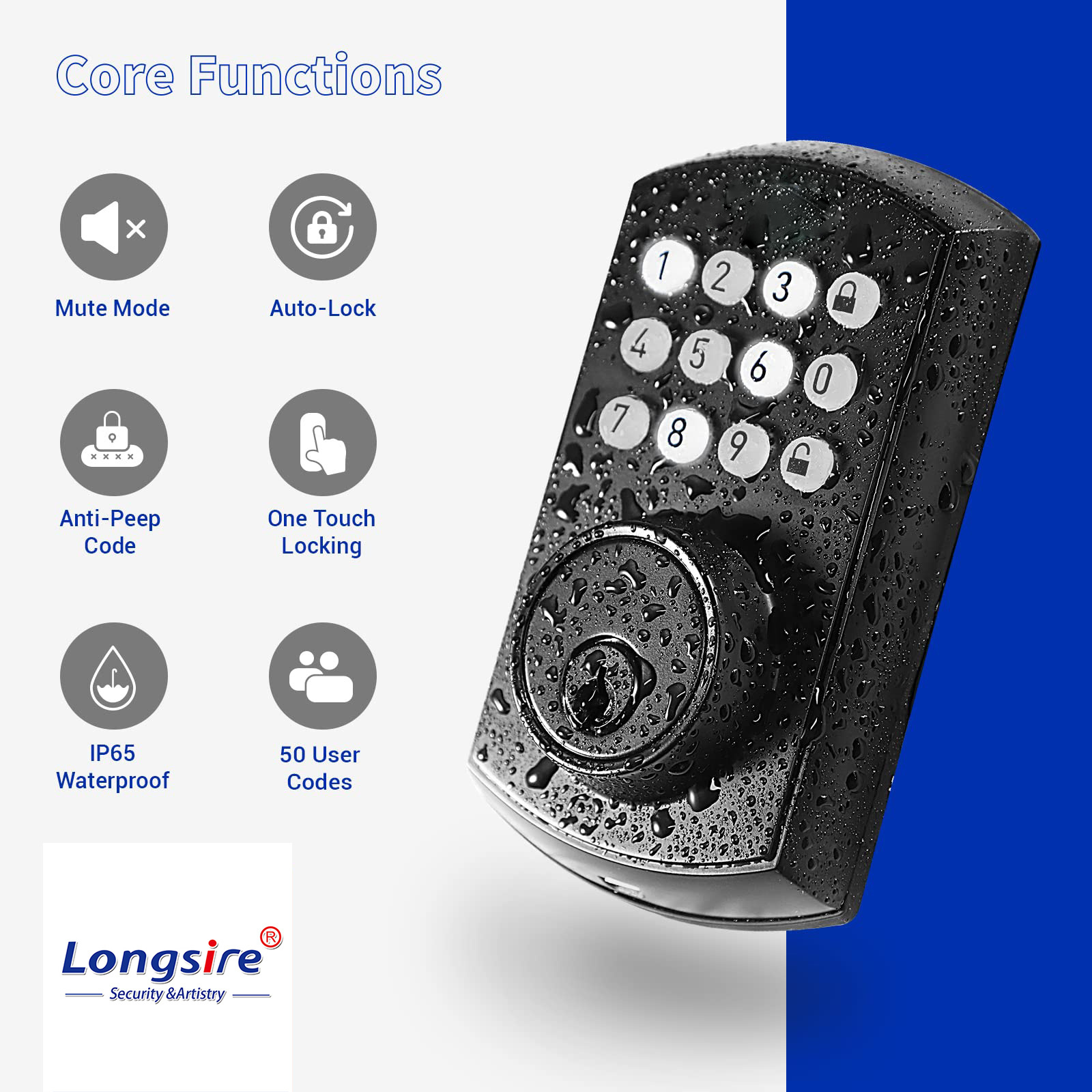 Keyless Entry Electronic Keypad Deadbolt Front Door Handle Sets Auto Lock Door Lock with Handle Anti-Peeping