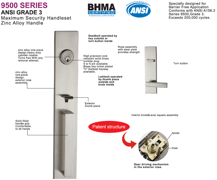 America modern gate lock design residential full set high safety entry handleset hardware front door brass for villa main door