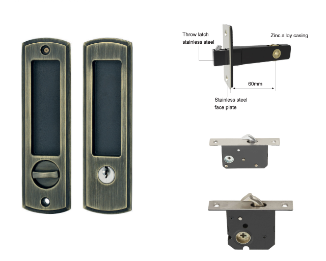 Stainless steel hidden hook lock factory Concealed Recessed flush Invisible Pull Handle square sliding wooden door lock