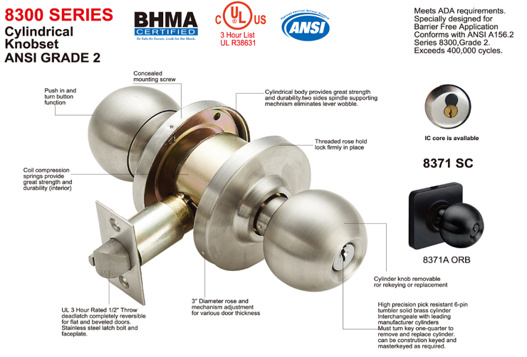 Stainless steel entry passage entrance knob lock ANSI grade 2 privacy door cylinder lock German adjustable latch lockset