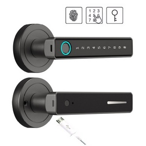 New Design Handle Type Fingerprint Door Handle Set Single Latch APP Control Smart Digital Door Lock Electronic Door Handle Lock