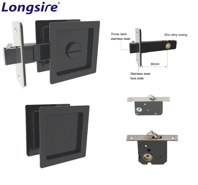 Square Black cavity slider turn privacy passage sliding pocket door lock