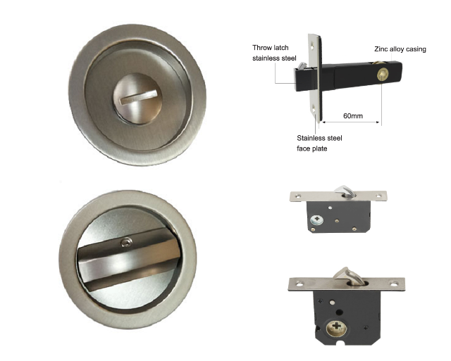 Interior Sliding Door Lock With Key Coin Hole Invisible Recessed Handle Latch Pocket For Bathroom Kitchen Etc