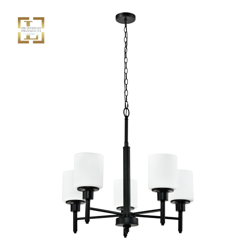 ETL 110v black Antique rustic farmhouse home Indoor Restaurant frosted glass 5 Light Industrial modern Chandeliers pendant light