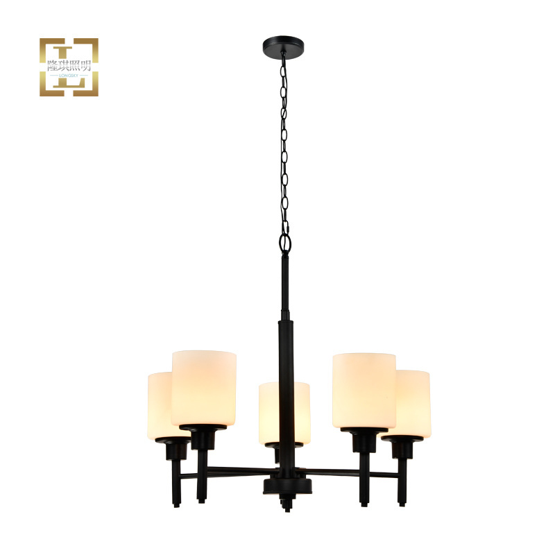 ETL 110v black Antique rustic farmhouse home Indoor Restaurant frosted glass 5 Light Industrial modern Chandeliers pendant light