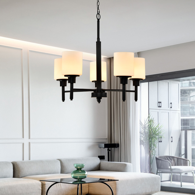 ETL 110v black Antique rustic farmhouse home Indoor Restaurant frosted glass 5 Light Industrial modern Chandeliers pendant light