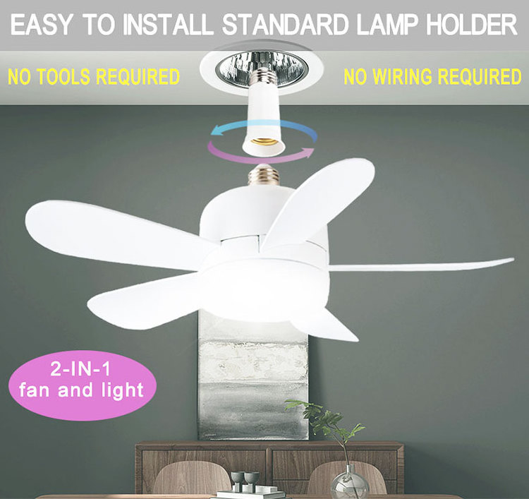 Bedroom Kitchen Mini Dimmable 5 Blades Fan Light Remote Control Led Bulb Socket Fan Modern Indoor Home Ceiling Fan With Light