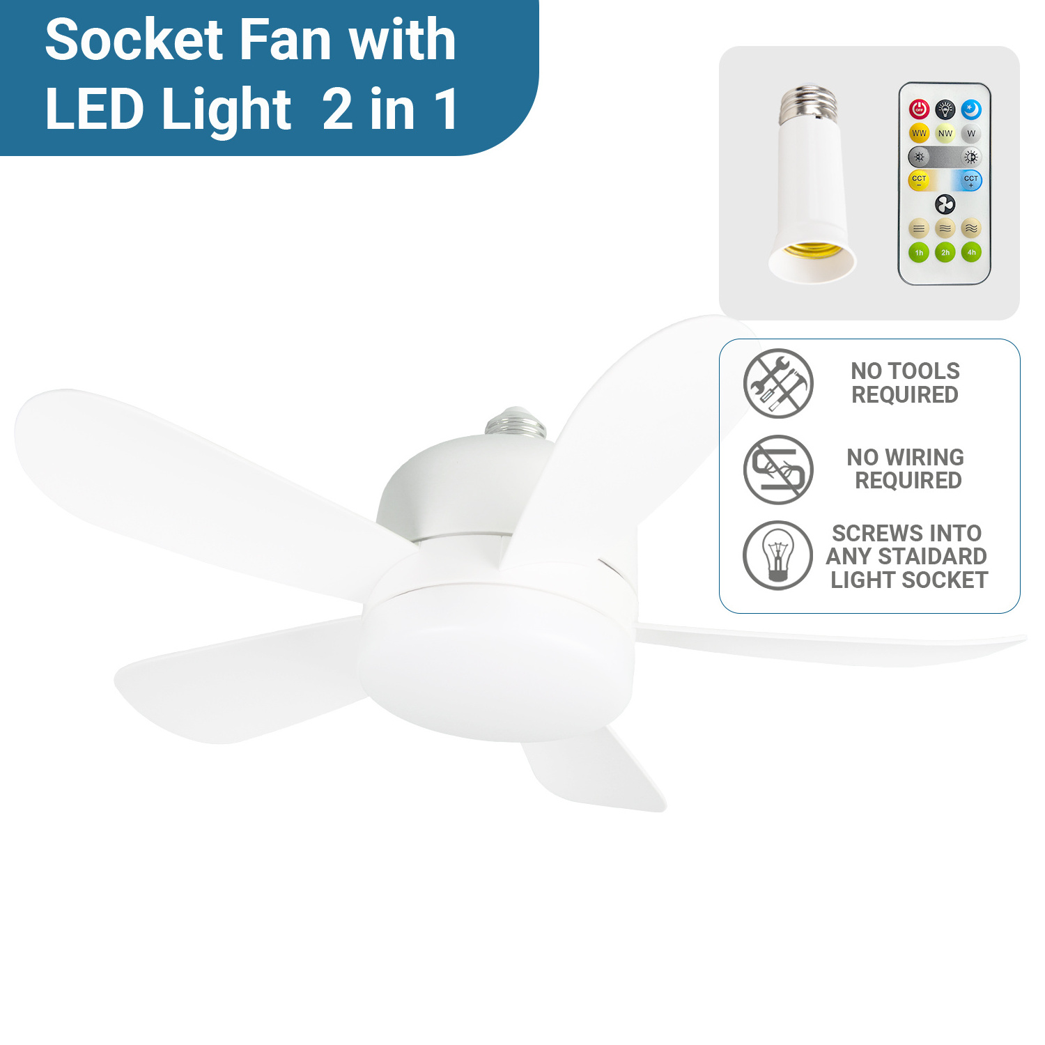 LED bedroom ceiling fan with light dimmable small home socket E26 modern indoor ceiling fan and light with remote control