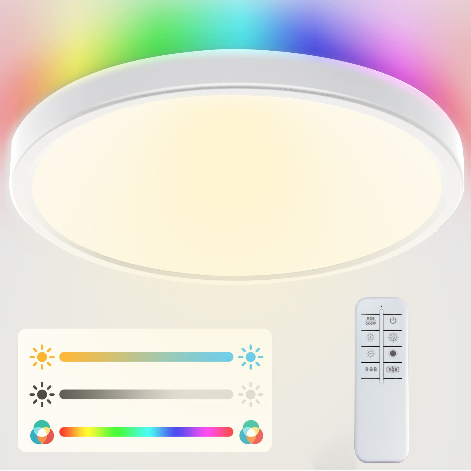 Modern White 12 Inch Ceiling Lamp Dimmable 3000-6500K CE Surface Mount LED Ceiling Light with RGB Back Light and Remote Control