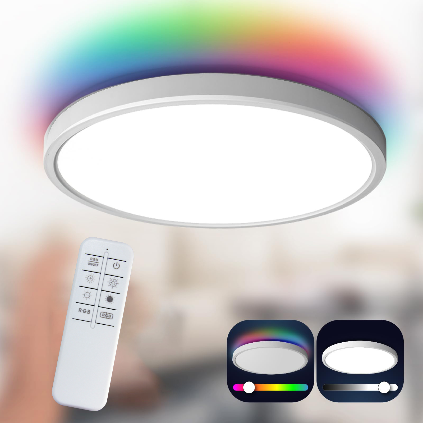 Modern White 12 Inch Ceiling Lamp Dimmable 3000-6500K CE Surface Mount LED Ceiling Light with RGB Back Light and Remote Control