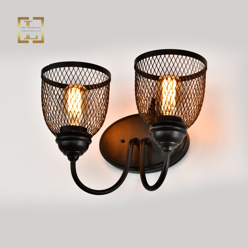 ETL Metal Cage Plug in Wall Sconces Farmhouse Wall Mounted  bracket light Black circular Wall Lamp for Bedroom