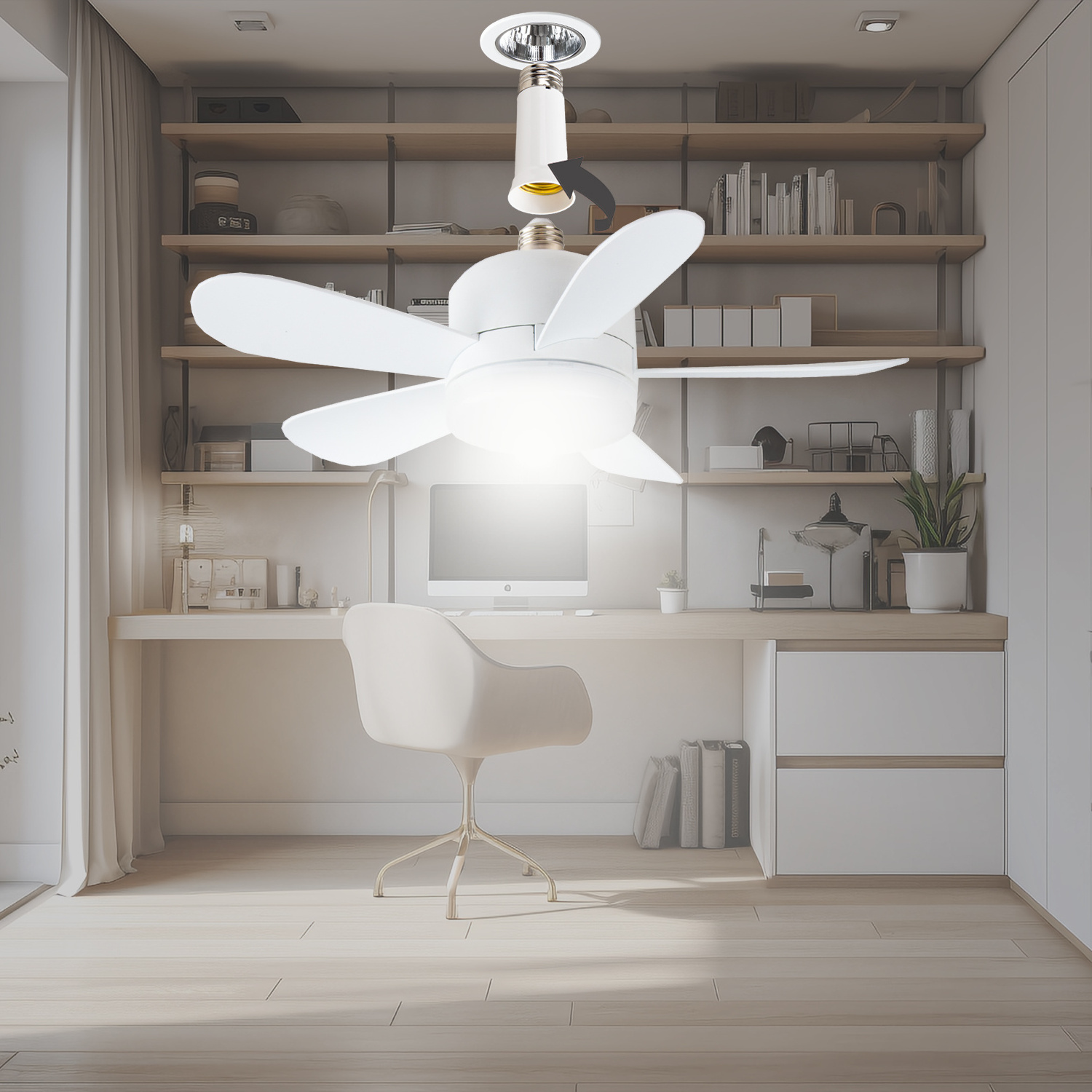 Modern Bedroom Kitchen Mini Dimmable 5 Blades Fan Light Remote Control Indoor Ceiling Fan With Light Led Bulb Socket Fan Light