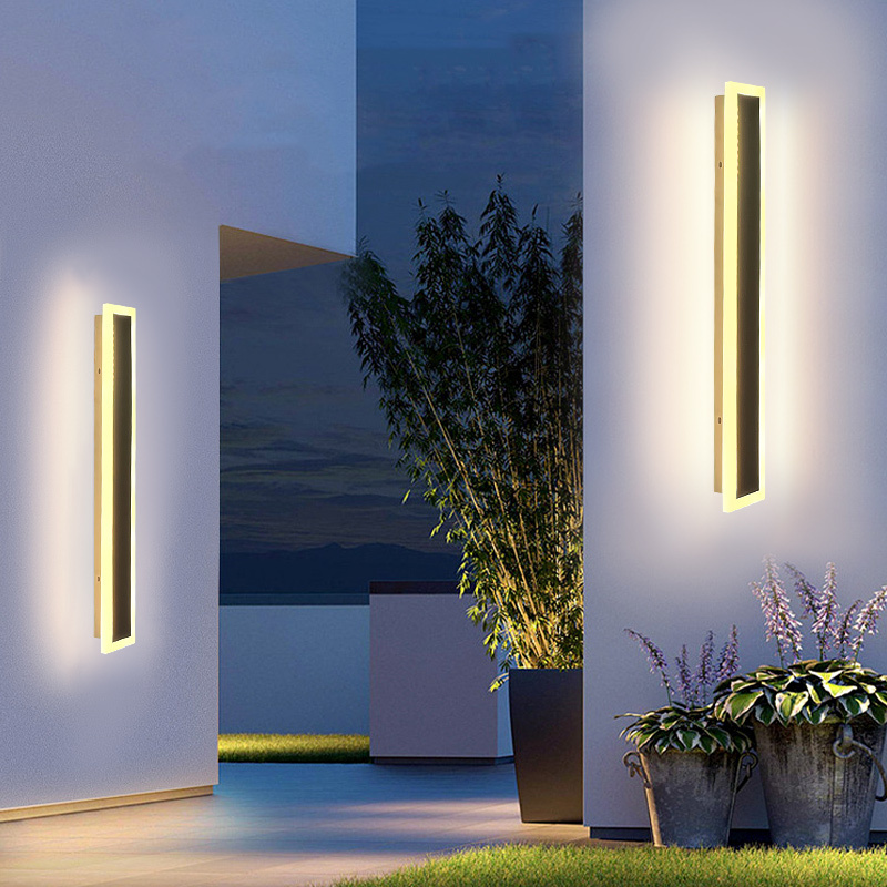 Nordic Black Wall Sconces Long Strip Exterior House Linear Wall Light Garden Ip65 Led Waterproof Modern Outdoor Wall Lamps