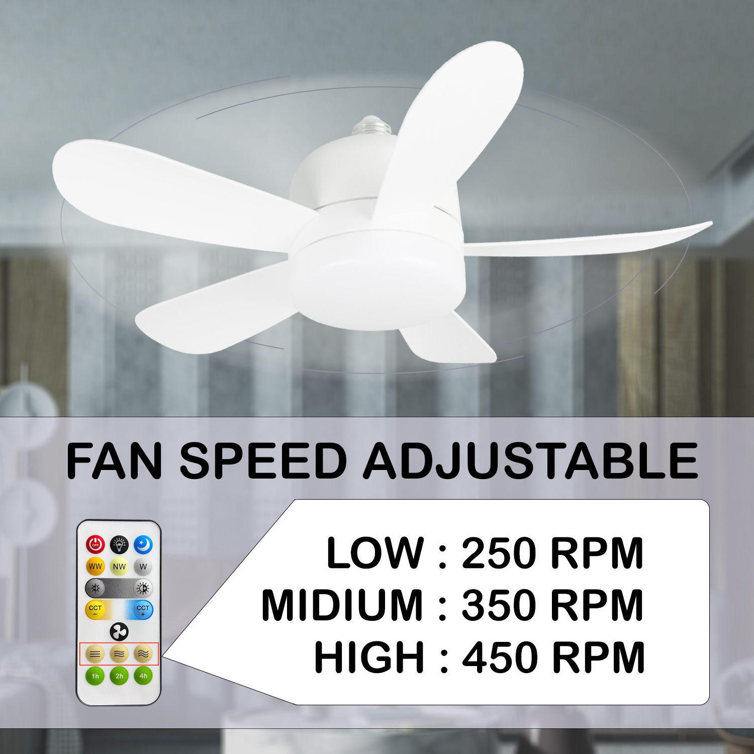 Modern Bedroom Kitchen Mini Dimmable 5 Blades Fan Light Remote Control Indoor Ceiling Fan With Light Led Bulb Socket Fan Light