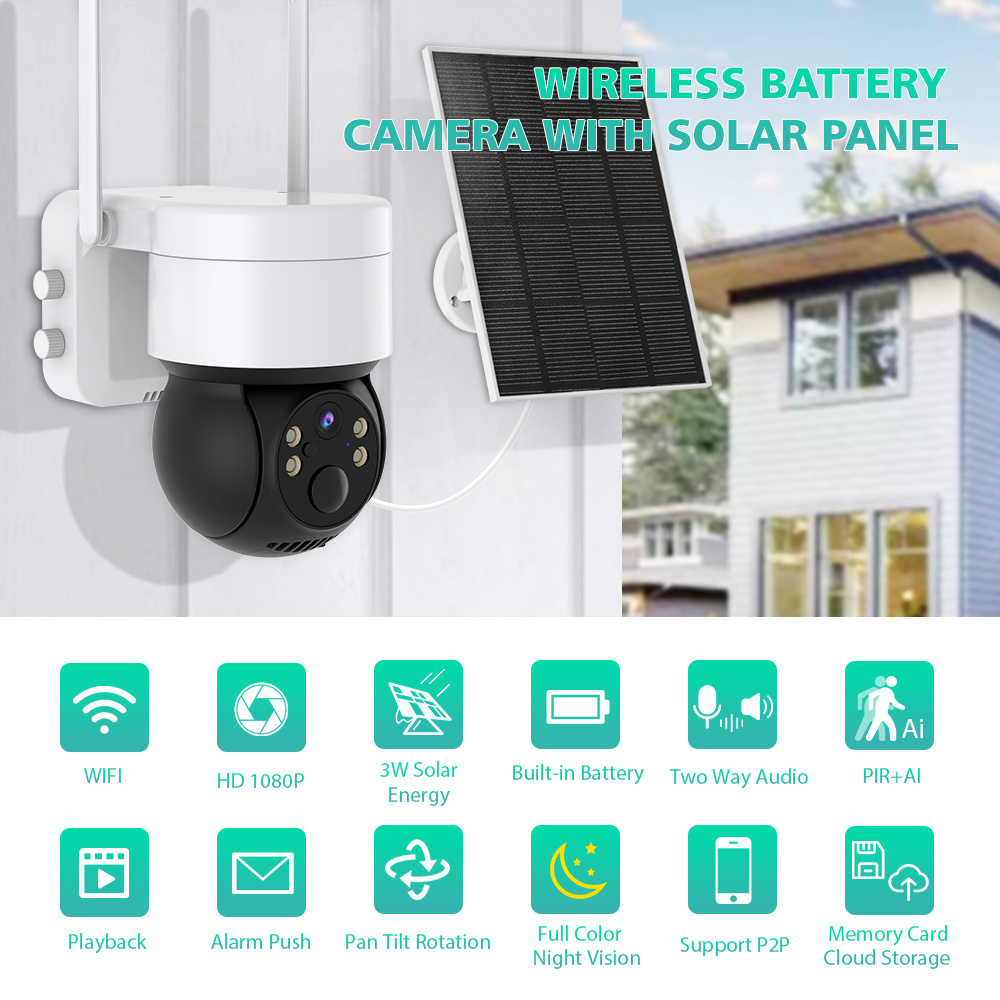 Solar Panel 2MP WiFi Solar CCTV PTZ Camera Outdoor iCSee 1080P Wireless Solar Security WiFi Battery Power Network Camera