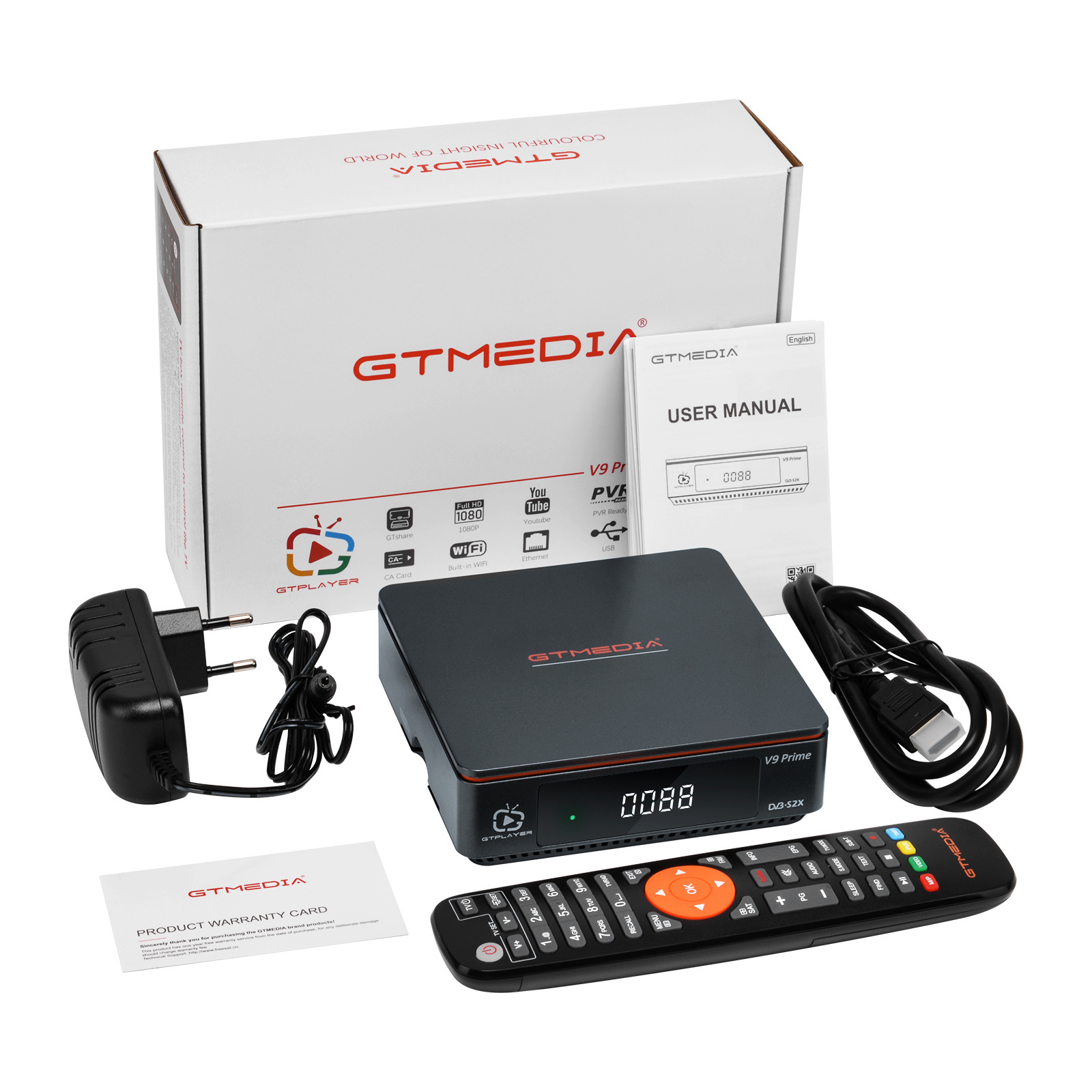 FTA satellite TV receiver H.265 10bit DVB S/S2/S2X Tuner With Wifi IPTV GTmedia V9 Prime