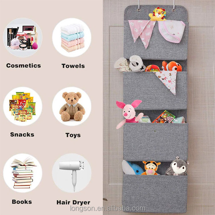 Foldable Closet 4 Pocket Overdoor Hook Wall Hanging Storage Organizer Of Fabric Shelf