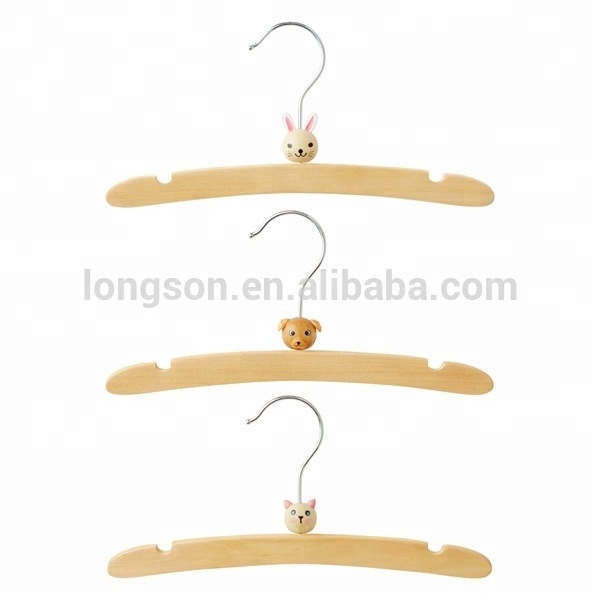 wooden kids hanger with pet head, children natural color wooden hanger