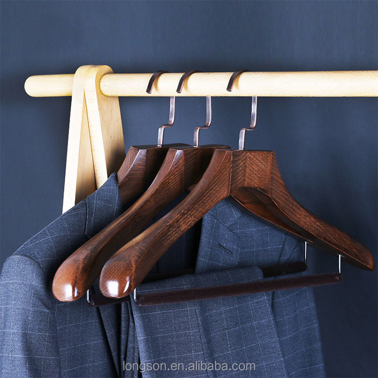 High Quality Velvet Pants Bar Natural Solid Wood Coat Cloth Hanger For Boutique Stand