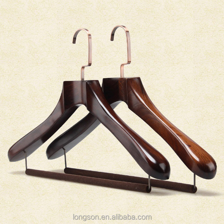 High Quality Velvet Pants Bar Natural Solid Wood Coat Cloth Hanger For Boutique Stand