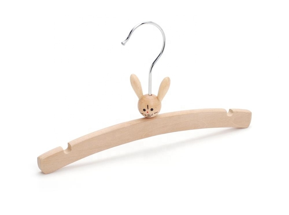 wooden kids hanger with pet head, children natural color wooden hanger