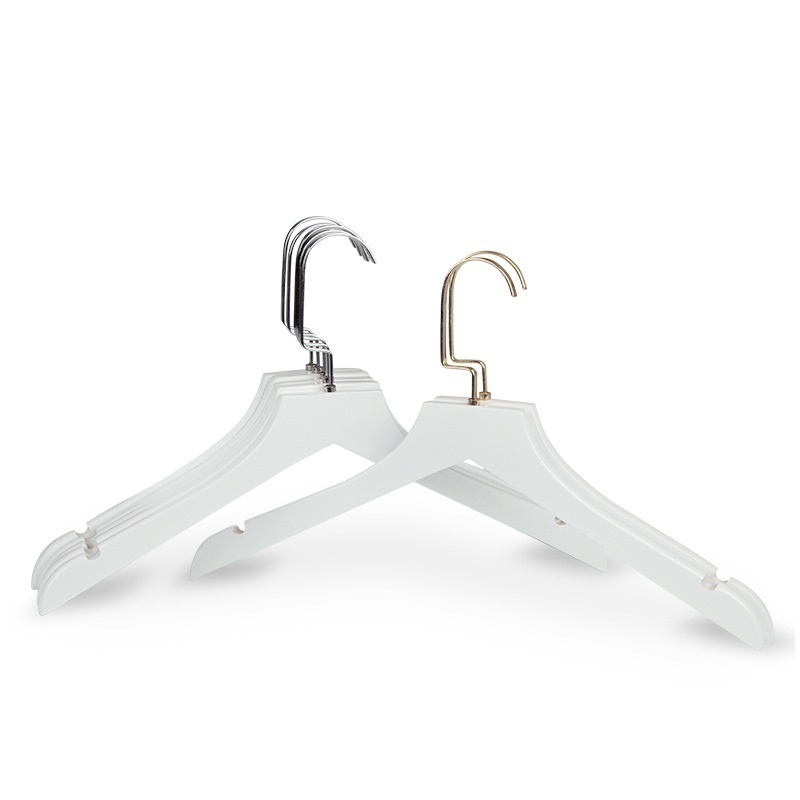 Best selling white wooden hanger clothes coat hanger with chrome hook