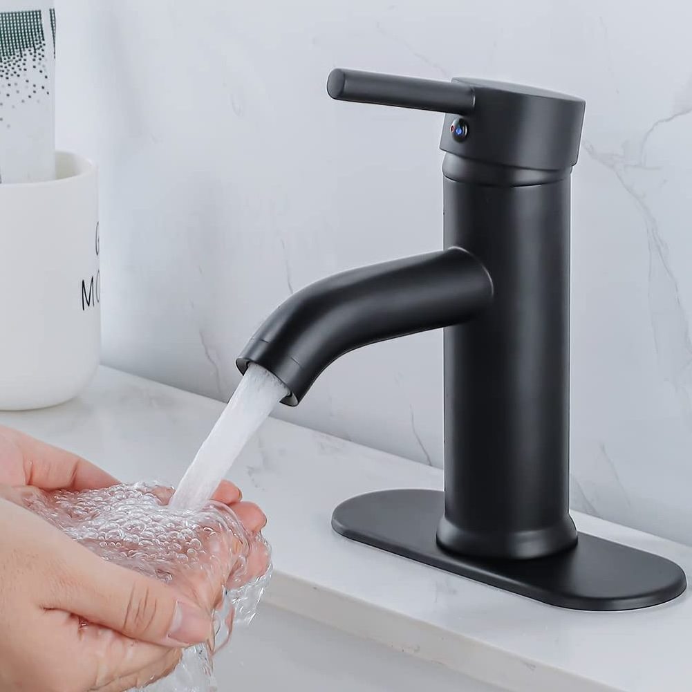 Black Bathroom Sink Faucet Single Hole  Matte Black Vanity Faucet Modern RV Faucet Deck Mount