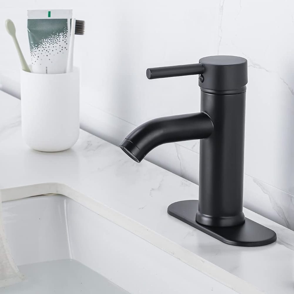 Black Bathroom Sink Faucet Single Hole  Matte Black Vanity Faucet Modern RV Faucet Deck Mount